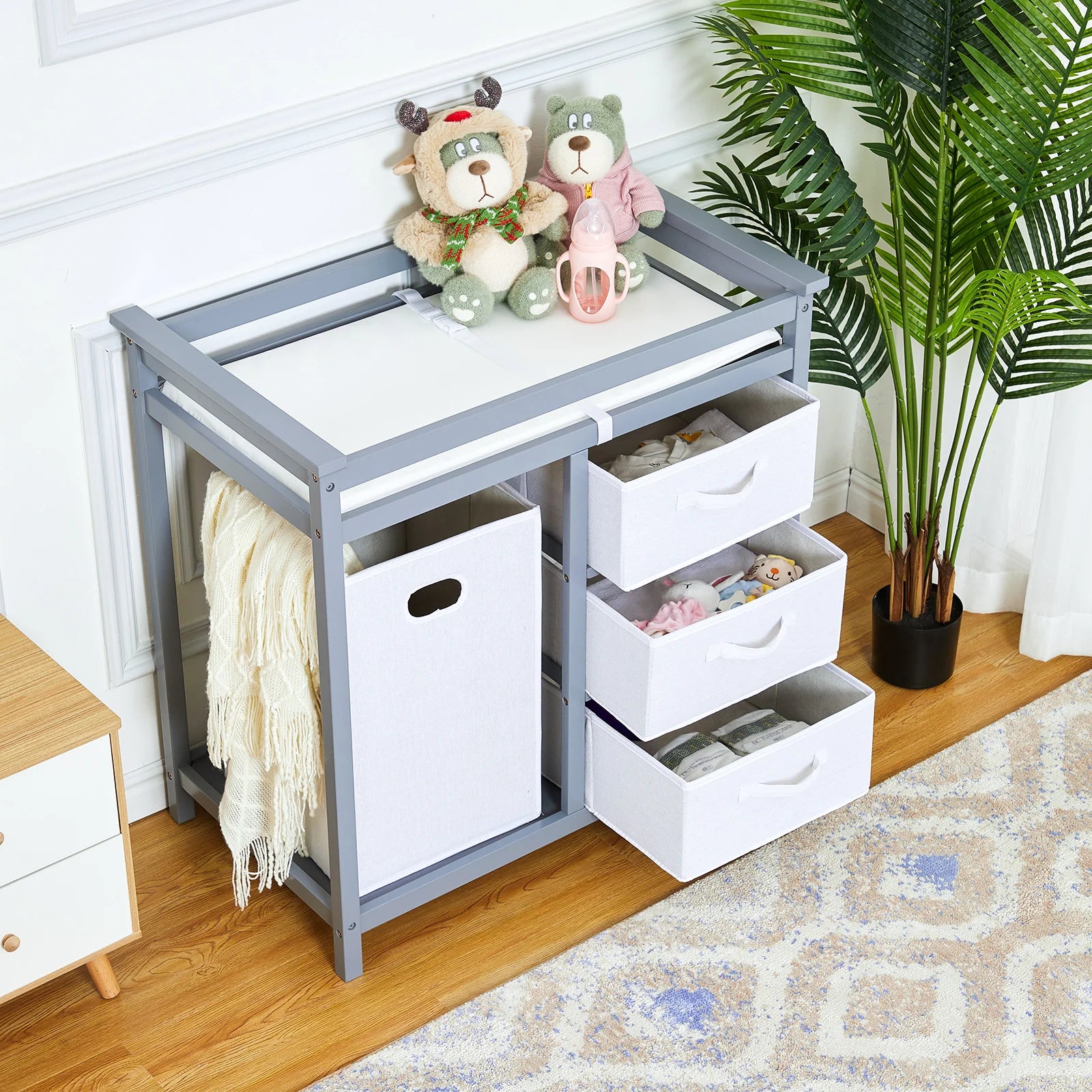 NestStation™ Wooden Changing Table Dresser (with Laundry Hamper)