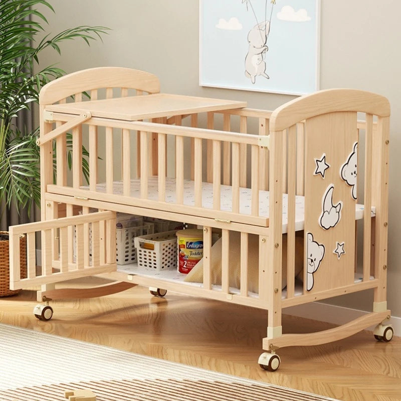 NestRock™ Solid Wood Baby Rocking Bed (with Wheels & Mosquito Net)