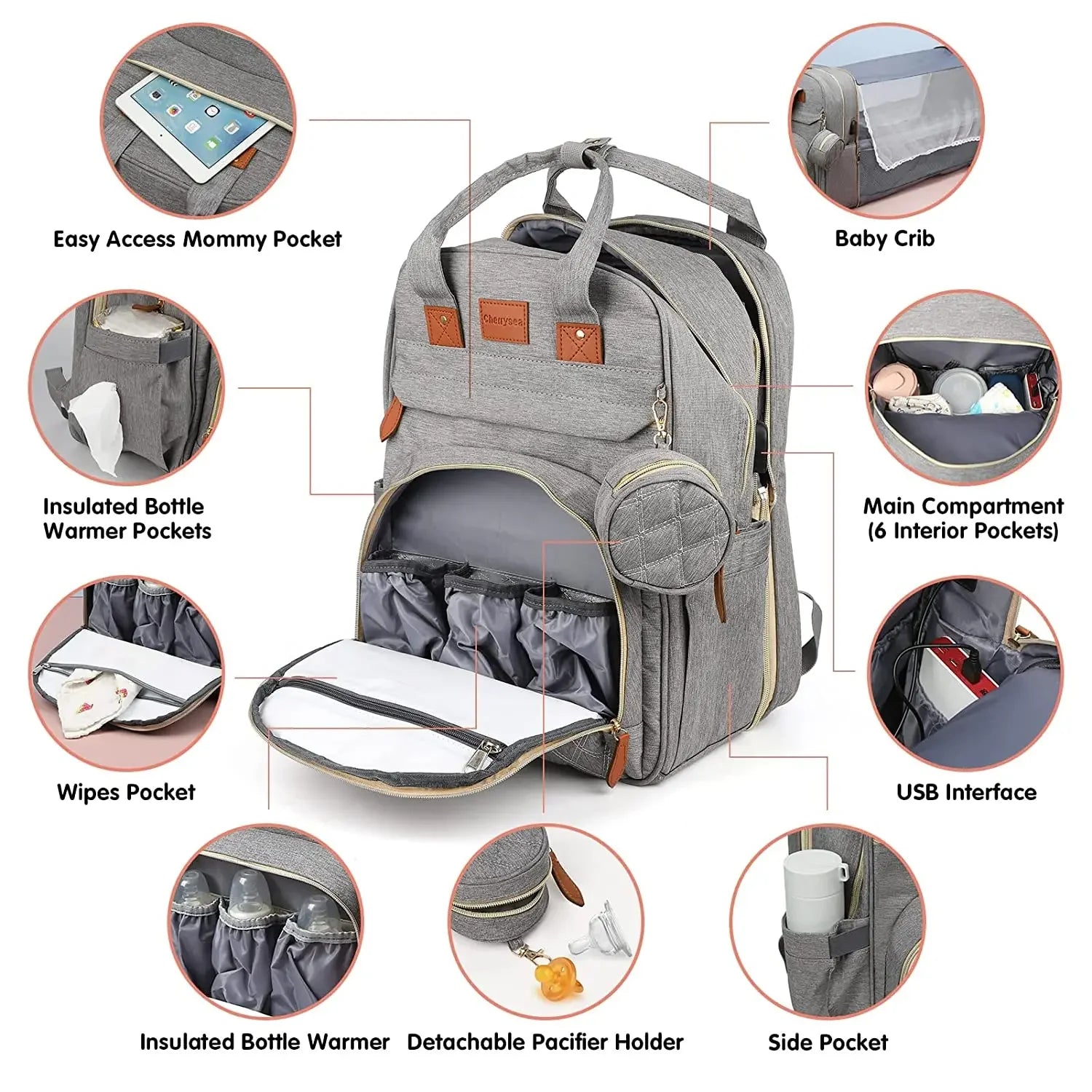 NestGo™ 3-in-1 Diaper Bag Backpack (Foldable Bed & USB Charge)