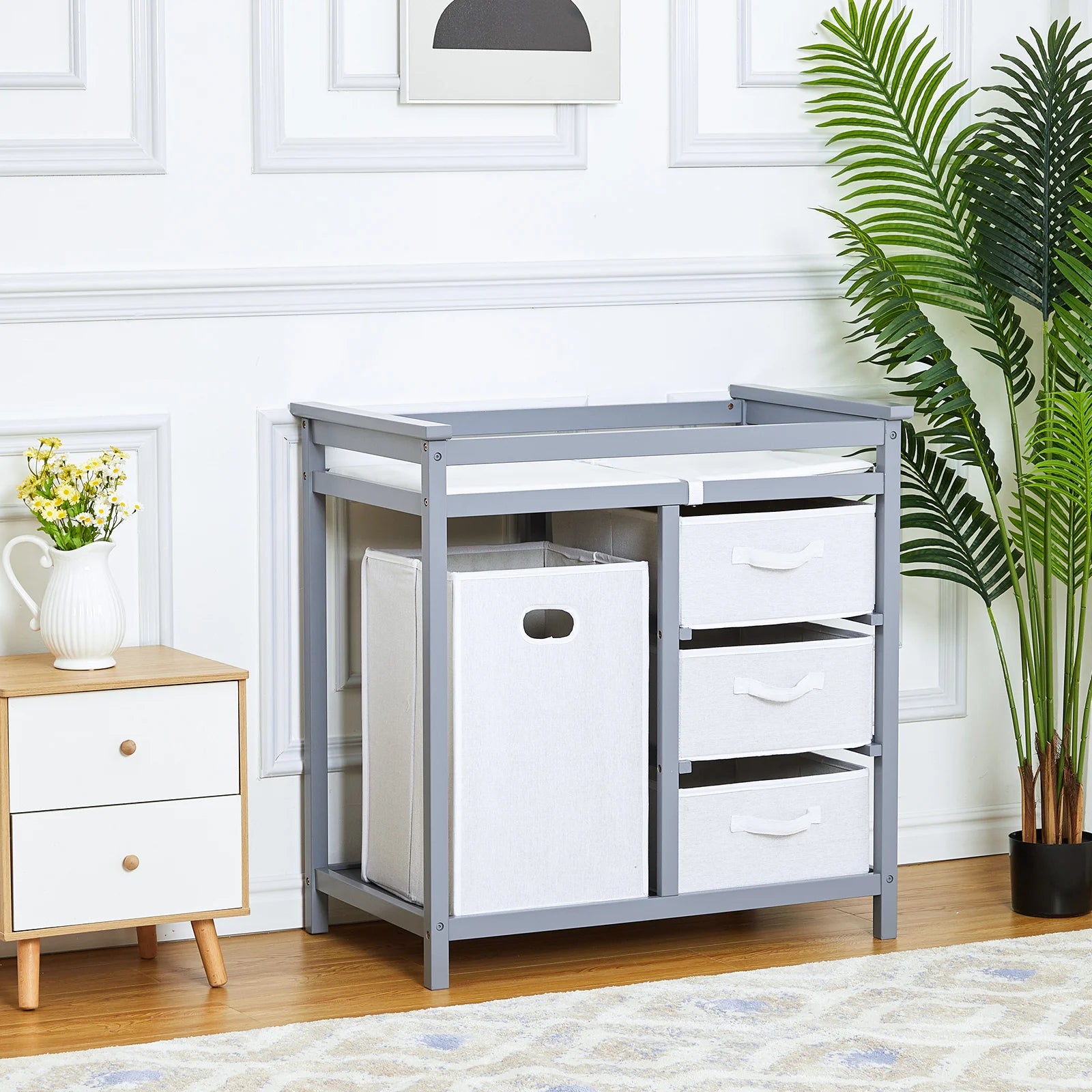 NestStation™ Wooden Changing Table Dresser (with Laundry Hamper)