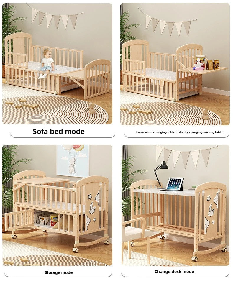 NestRock™ Solid Wood Baby Rocking Bed (with Wheels & Mosquito Net)