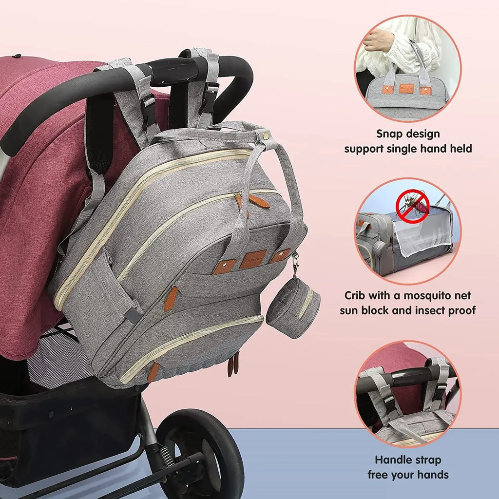 NestGo™ 3-in-1 Diaper Bag Backpack (Foldable Bed & USB Charge)