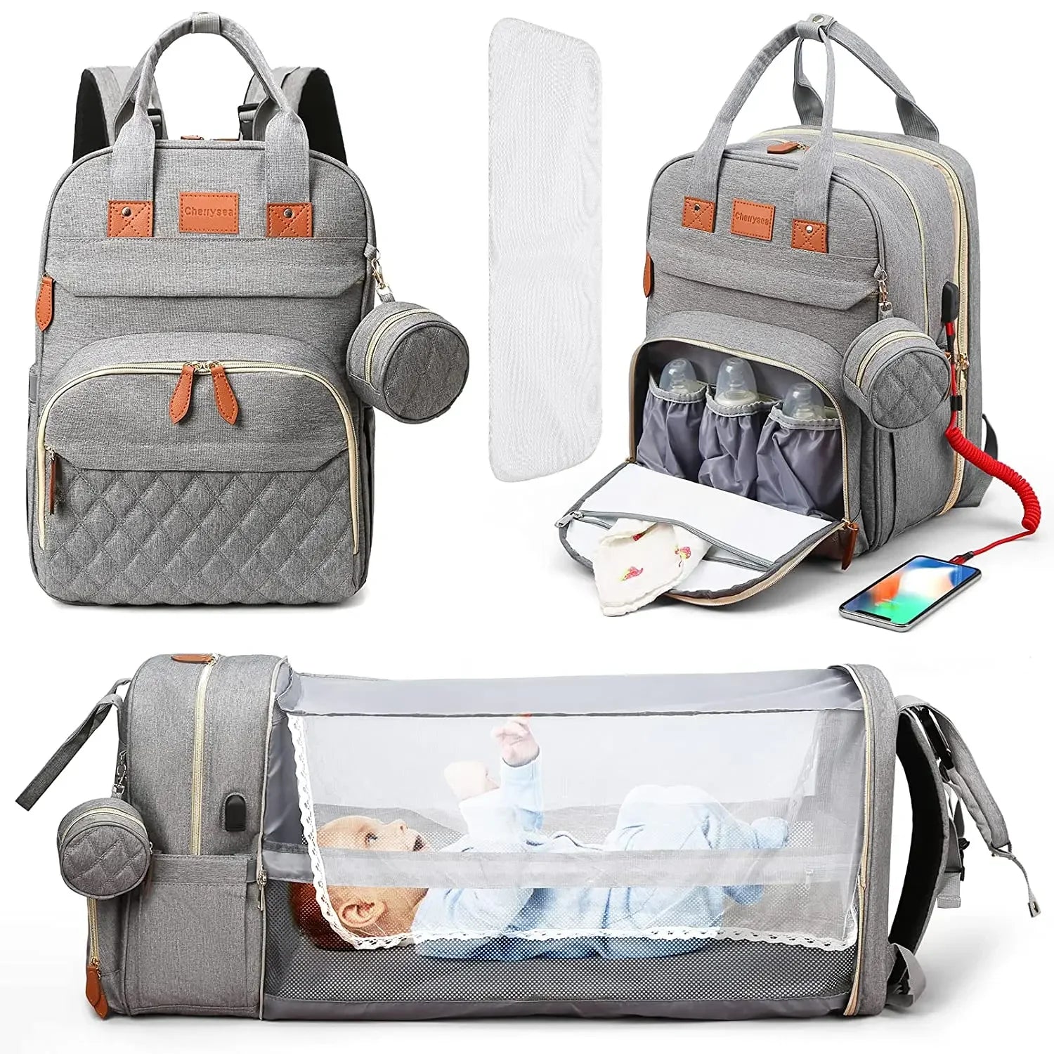 NestGo™ 3-in-1 Diaper Bag Backpack (Foldable Bed & USB Charge)