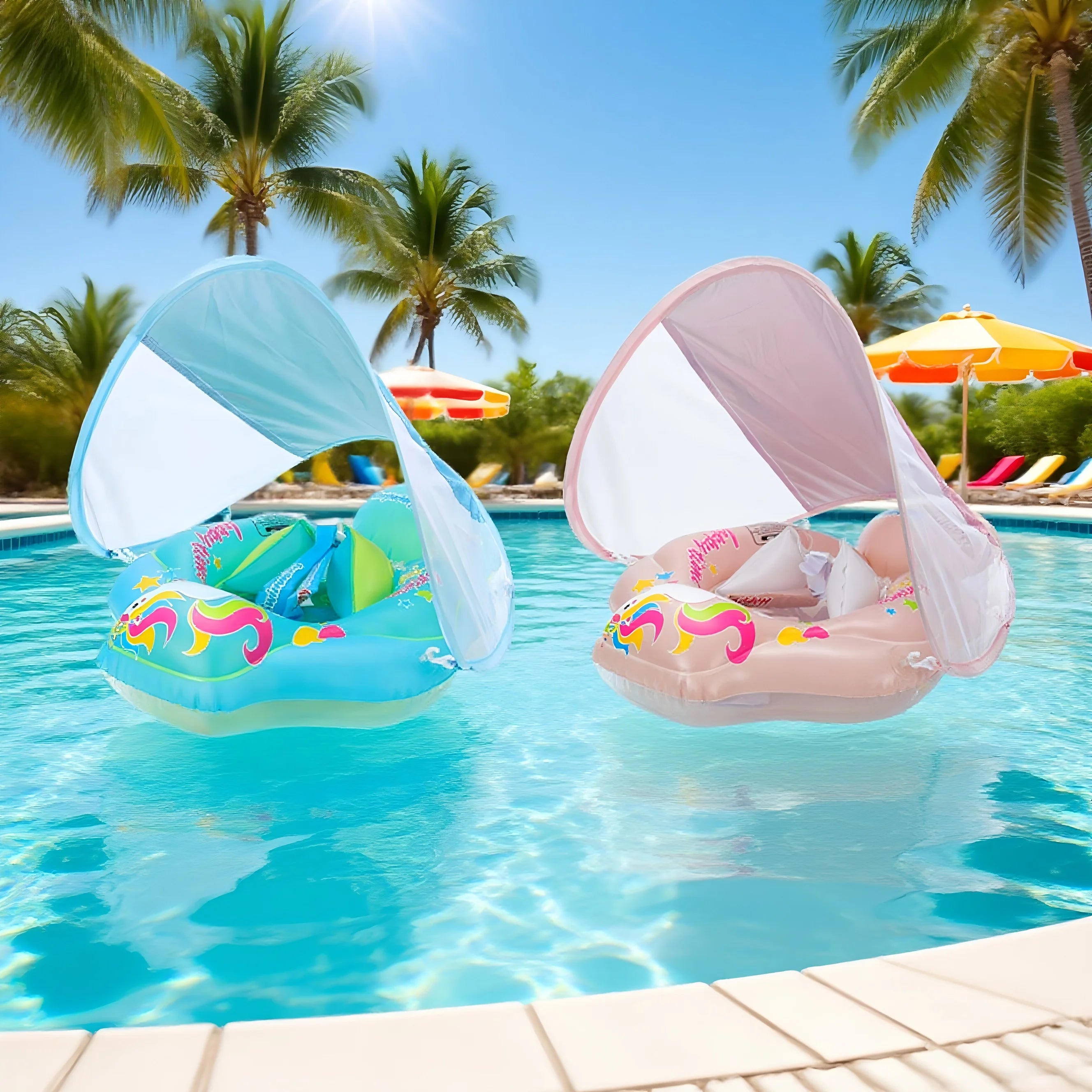 NestSplash™ Baby Pool Float with Canopy (Inflatable Swim Ring)