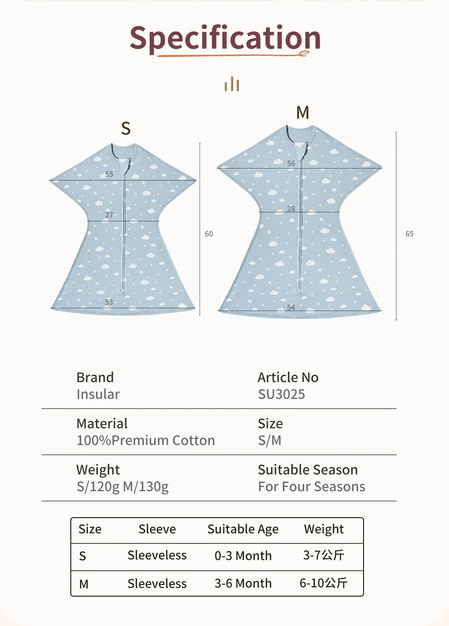 NestDream™ Summer Sleeping Bag (0-12 Months, 100% Cotton)