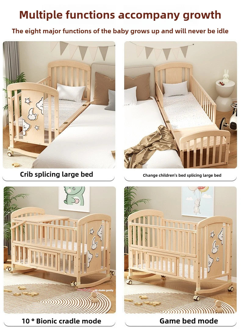 NestRock™ Solid Wood Baby Rocking Bed (with Wheels & Mosquito Net)