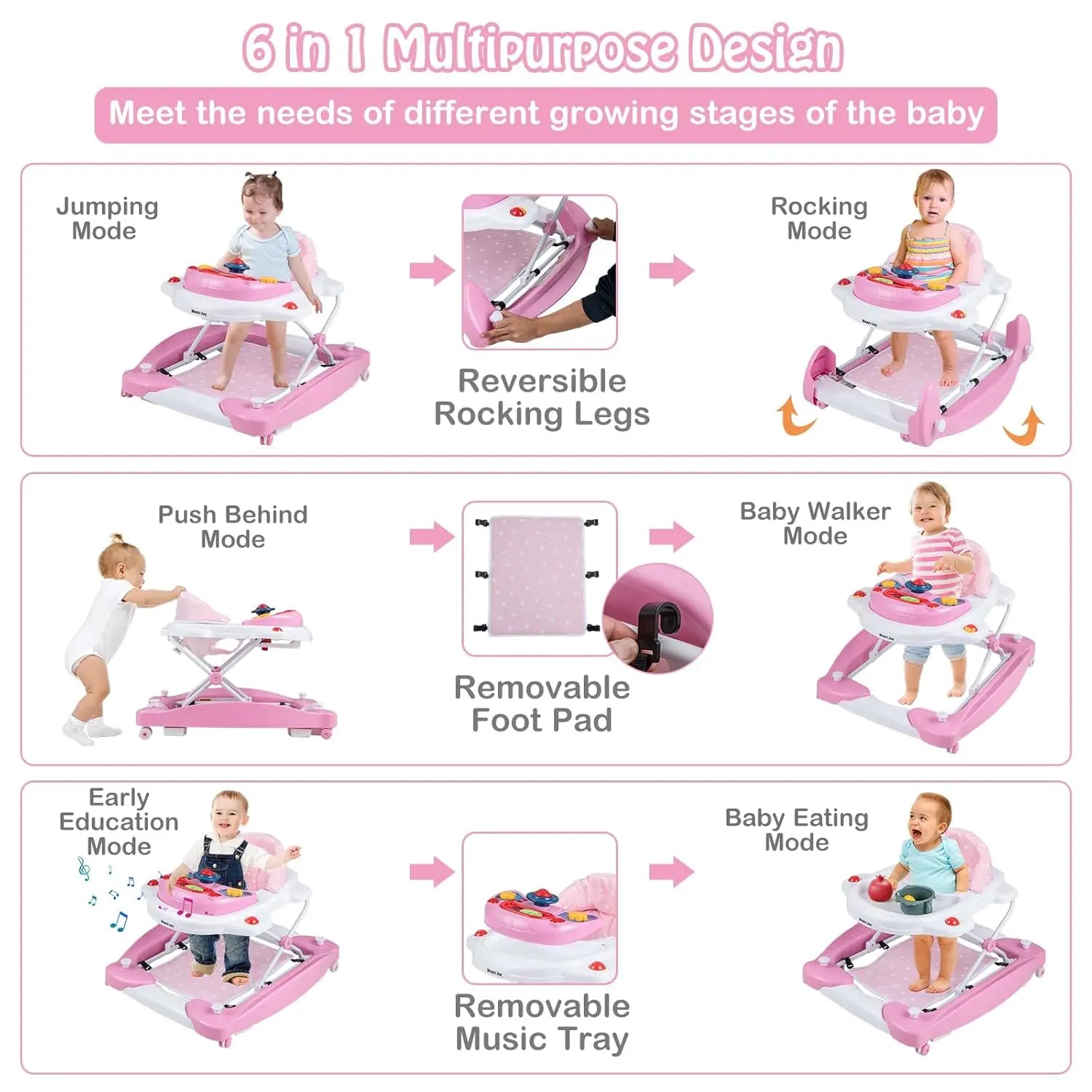 NestStride™ 6-in-1 Foldable Baby Walker & Bouncer Combo