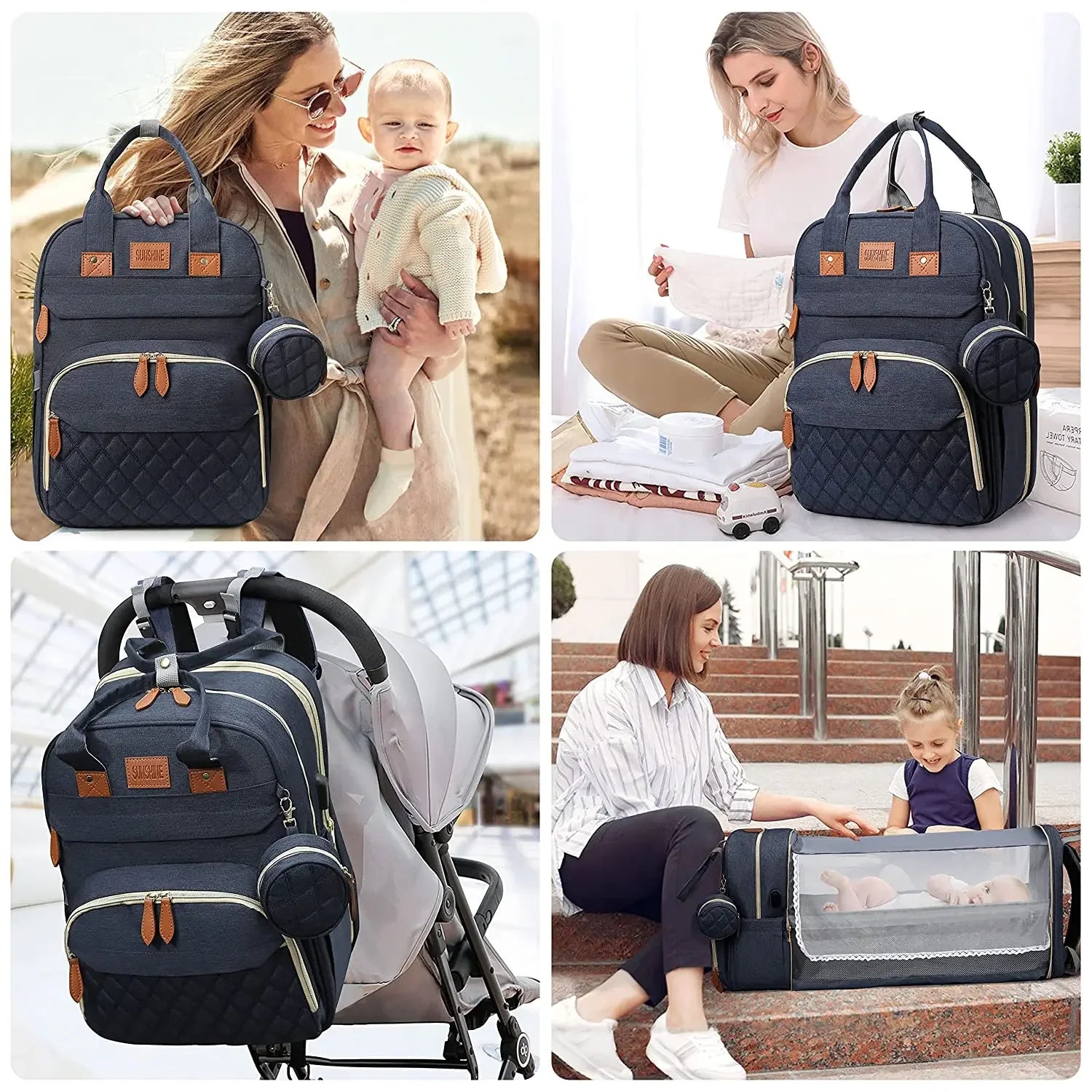 NestGo™ 3-in-1 Diaper Bag Backpack (Foldable Bed & USB Charge)