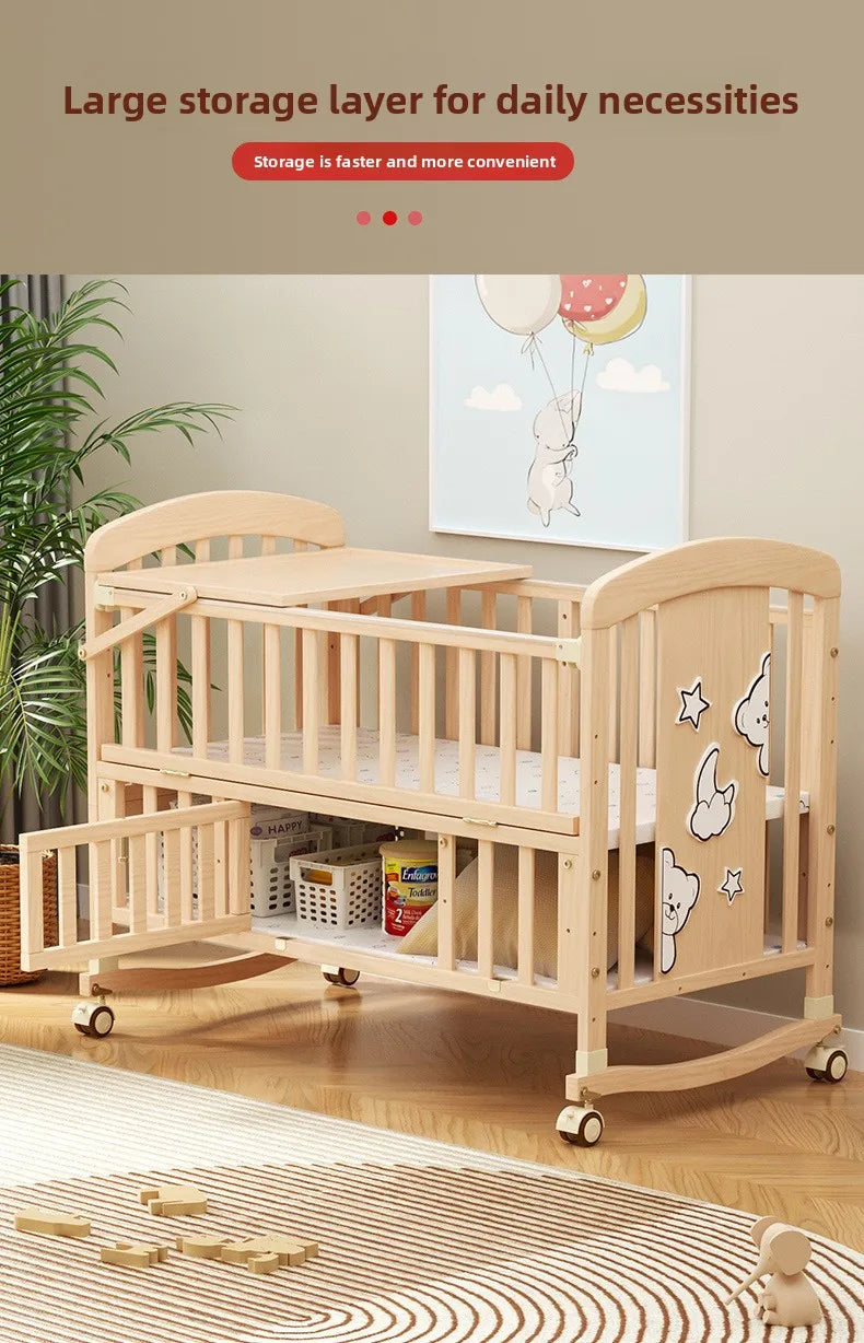 NestRock™ Solid Wood Baby Rocking Bed (with Wheels & Mosquito Net)