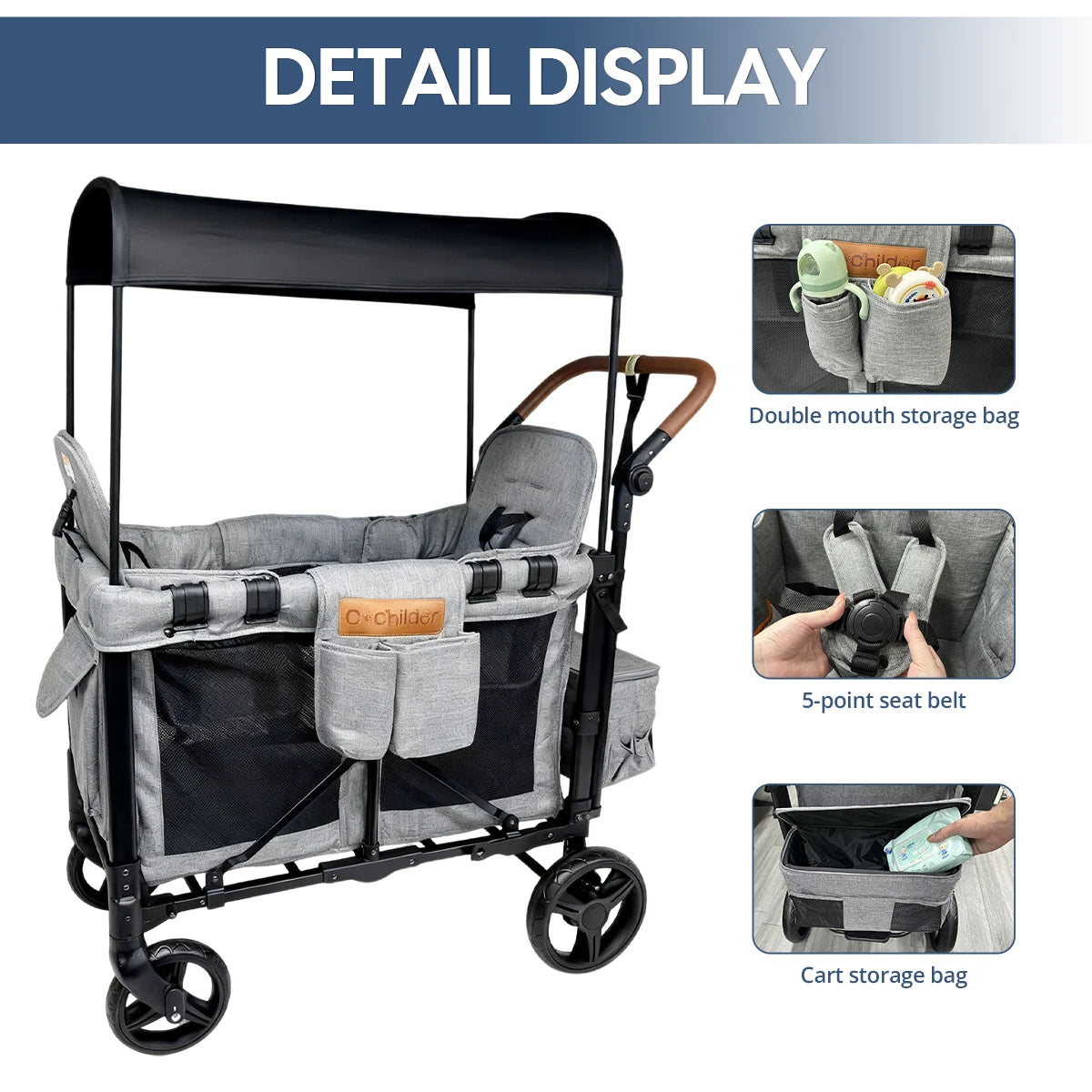 NestRide™ Twin Stroller (Foldable Double Seat)